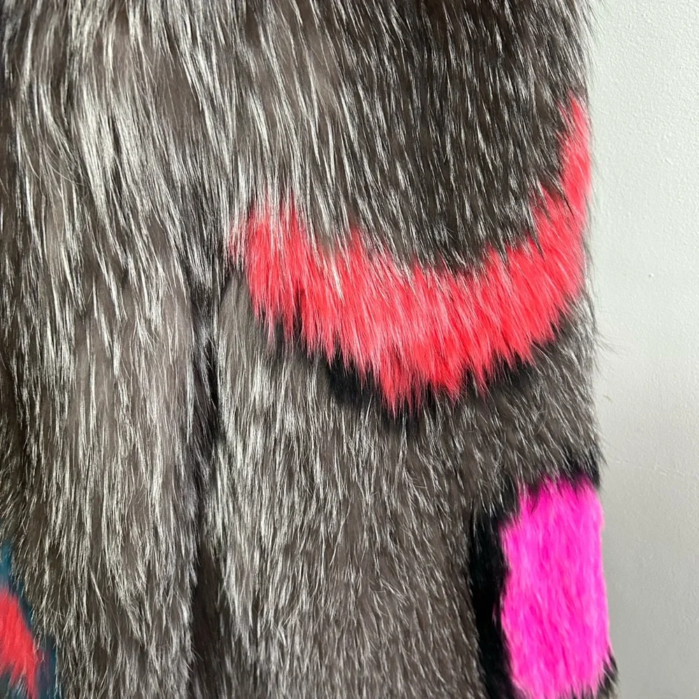 Multicolor real fox Fur Women's Coat - Picture 9 of 10